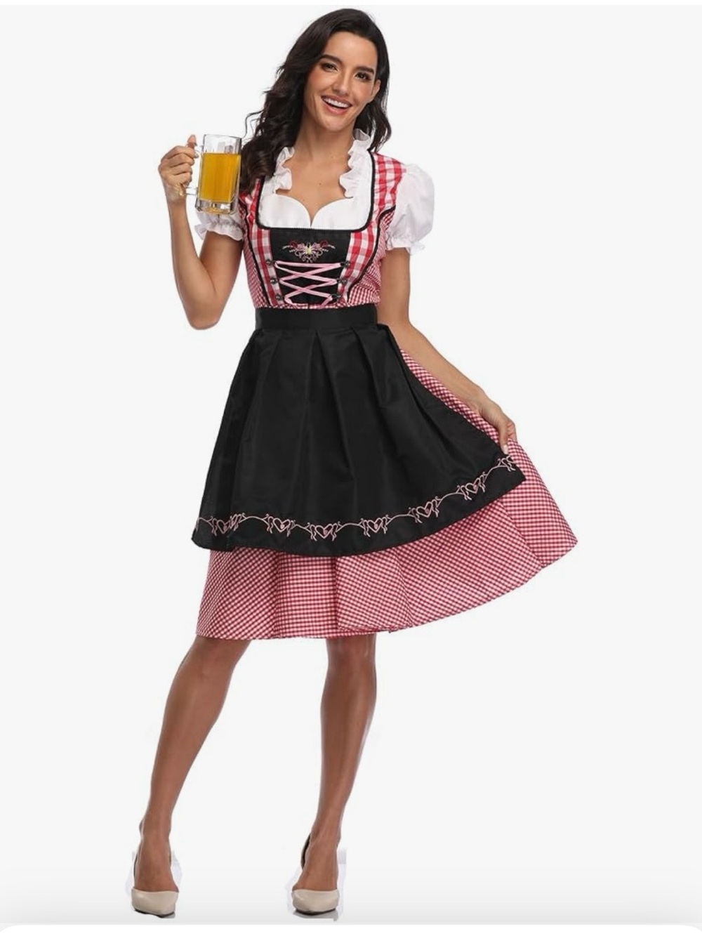 Women’s Oktoberfest Gingham Dirndl Dress with Apron